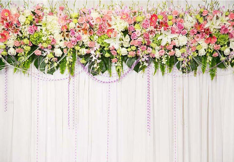 Flowers White Curtain Backdrop for Party Decor Photography F-2394