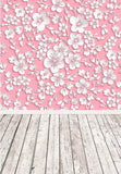 White Flower Pink Wall Wood Floor Photo Backdrop F-2437