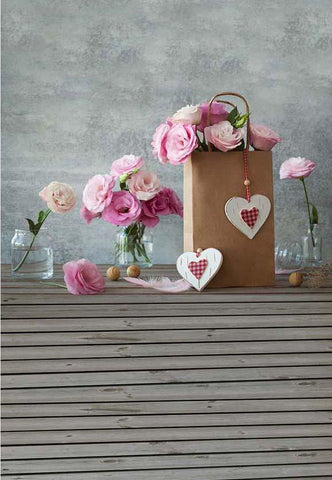 Flower Love Heart Grey Concrete Wall Photo Backdrop F-2440