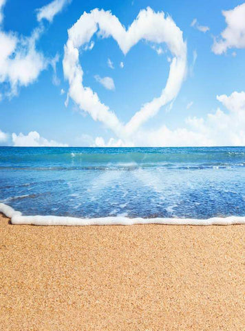 Love Heart Cloud Valentine's Day Beach Backdrop for Pictures F-2949