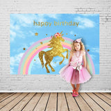 Birthday Backdrops Unicorn Backdrops Blue Sky Background G-131-2