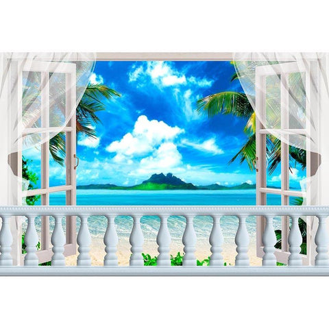 Window Beach Blue Ocean Scene Backdrops for Photography G-490