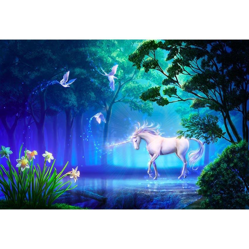 Unicorn Night Forest Backdrop for Children Photography G-542