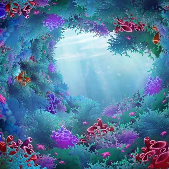 Cartoon Underwater Sponge Seaweed Reef Ocean Plants Backdrop for Pictures G-609