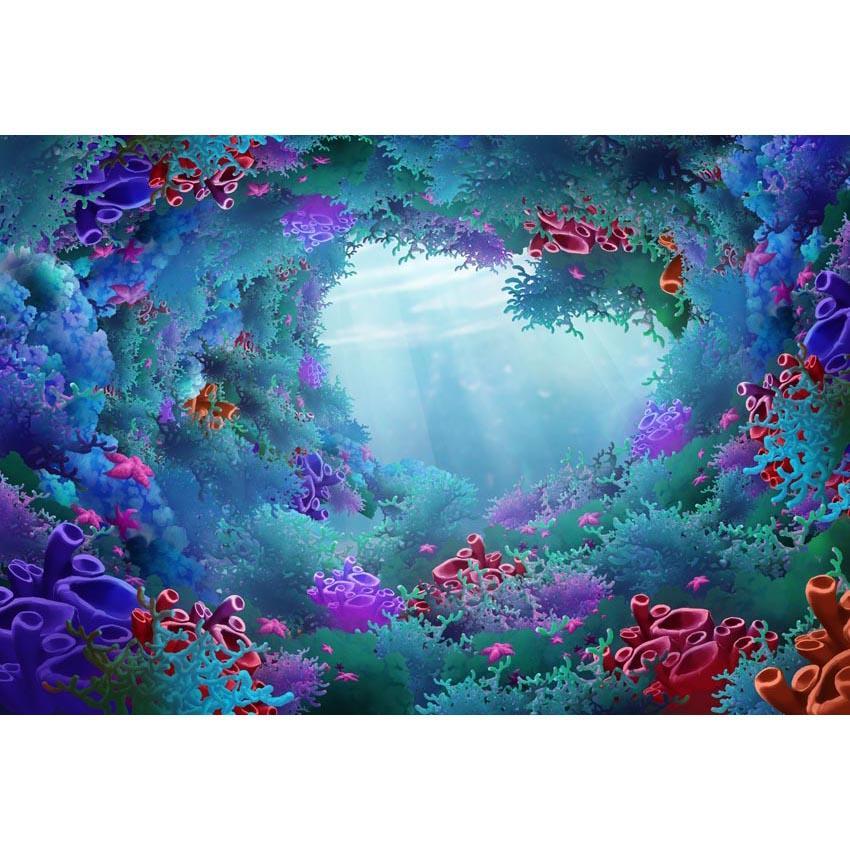 Cartoon Underwater Sponge Seaweed Reef Ocean Plants Backdrop for Pictures G-609