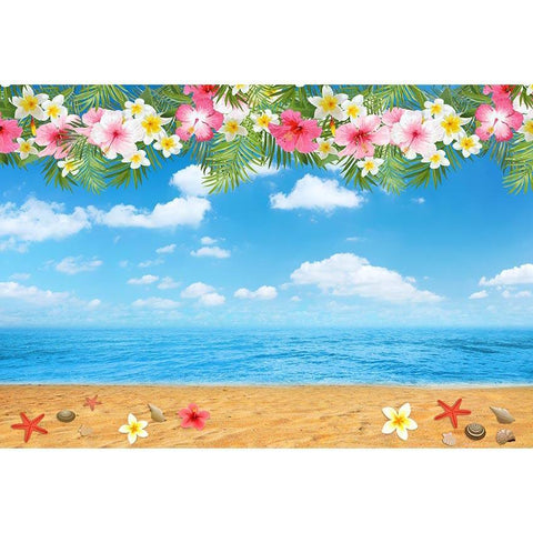 Beach Flowers Blue Sky Summer Background Backdrop G-693