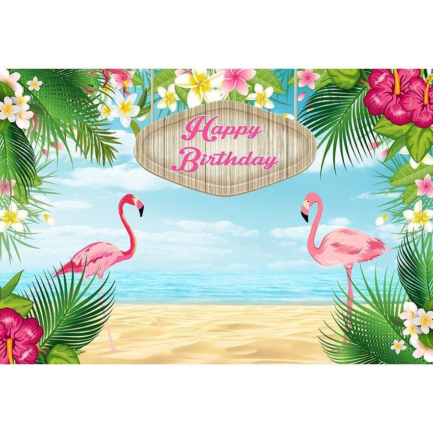 Birthday Backdrops Beach Background Flamingo Backdrop G-696
