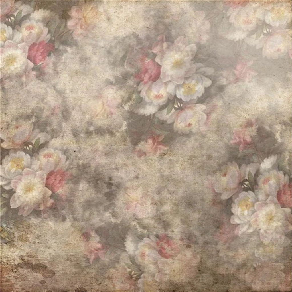 Vintage Floral White Red Flowers Photo Booth Backdrop GA-58