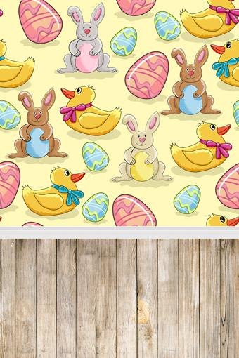Easter Eggs Bunny Duck With Wood Floor Backdrops for Pictures GE-002