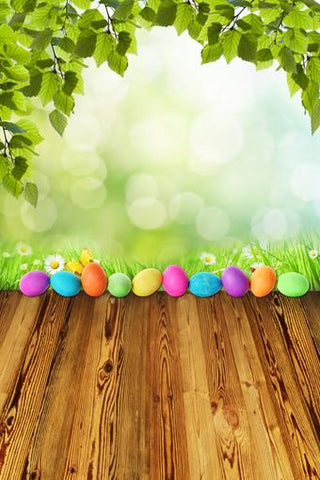 Fondo de Fotografía de Feliz Pascua de Huevos de Colores Césped Verde GE-023