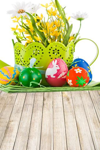 Happy Easter Colorful Eggs Spring Flowers Green Grass Photo Backdrop GE-024