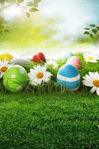 Easter Eggs Spring Flowers Green Grass Backdrop for Photography GE-026