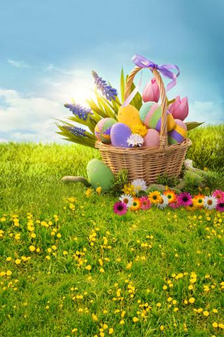 Easter Basket Eggs Spring Flowers Backdrop for Photo Studio GE-033