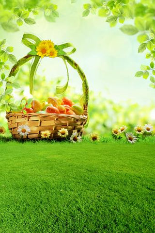 Easter Colorful Eggs Basket Green Backdrop for Photos GE-035