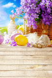 Easter Eggs Bunny Purple Flowers Wood Floor Photo Backdrop GE-057