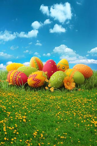 Happy Easter Eggs Spring Flowers Backdrop for Photos GE-036
