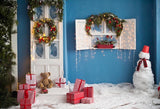 Muñeco de Nieve Regalos de Navidad Azul Pared Telón de Fondo para Navidad GX-1066