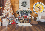 Árbol de Navidad Chimenea Reloj Telón de Fondo de Interior Habitación Decoración GX-1096