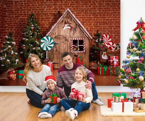 Christmas Wooden House Candy Photography Backdrop