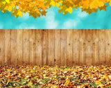 Autumn Backdrop Yellow Leaves Wood Floor Background DBD-19352