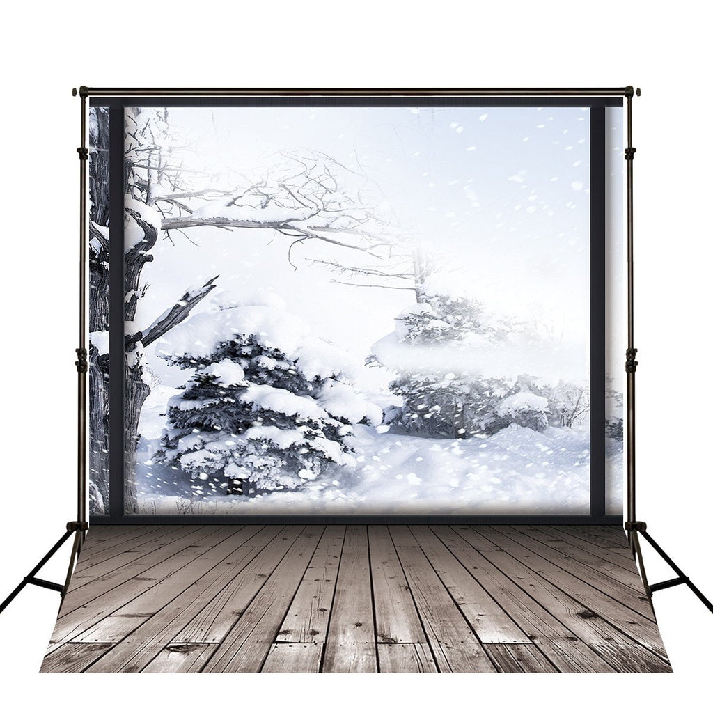Scenic Backdrops Winter Backdrop Snowy Background Wood Floor J02709