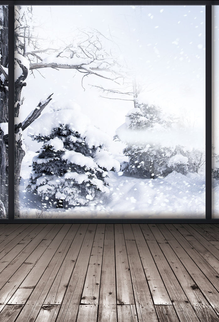 Scenic Backdrops Winter Backdrop Snowy Background Wood Floor J02709