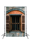 Wooden Window Stone House Photo Booth Backdrop J03153