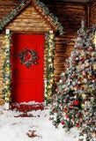 Christmas Red Door Snow  Photography Backdrop KAT-25