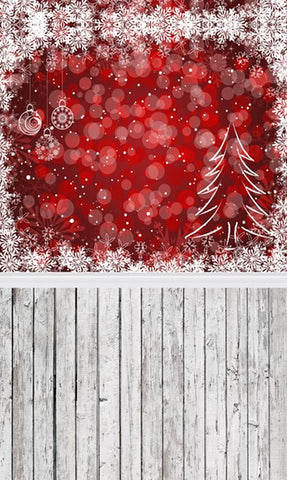 Árbol de Navidad Copo de Nieve Telón de Fondo Rojo de Luz Borrosa para Fotografía L-858