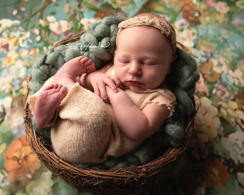Telón de Fondo Florales Verdes para Fotos de Bebés Recién Nacidos LV-943