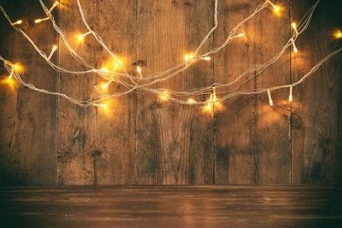 Brown Wood Wall With Lights Christmas Photography Backdrop DBD-19451