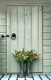 White Wooden Door With Flowers Photography Backdrop MR-2147