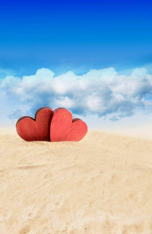 Beach Valentine's Day Red Love Heart Backdrop for Pictures MR-2218