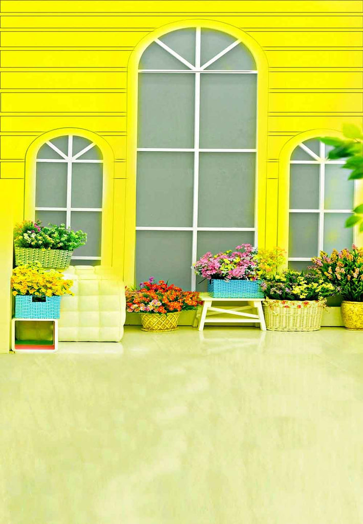 Window Yellow Wall Flowers Photo Booth Backdrop N10204-E