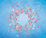 Blue Background Colorful Butterflies Flowers Wreath Photo Backdrop for Baby NB-061