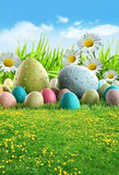 Easter Eggs Green Grass Yellow Flowers Backdrop for Photo Booth S-219