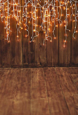 Brown Wood Floor With Lights Photo Backdrop S-2917