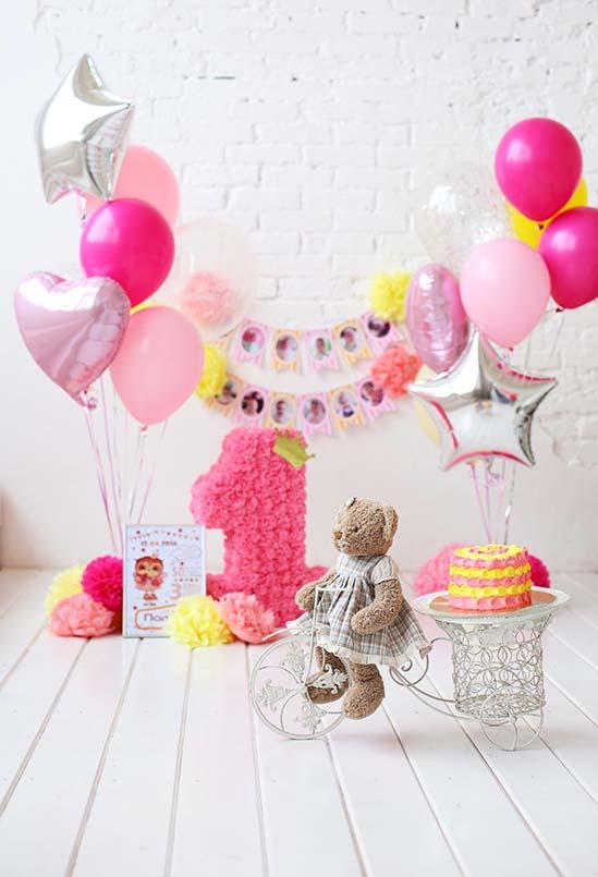 Birthday Party Background Balloons Backdrop Pink Backdrops S-3078