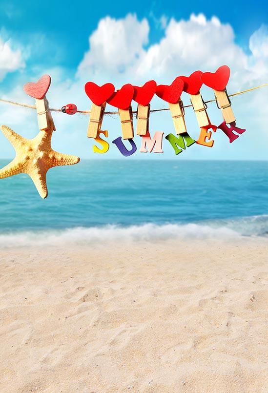 Summer Beach Blue Sea Starfish Holiday Backdrops S-3232