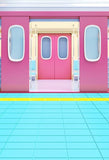 Pink Underground Door Blue Floor Photo Booth Backdrop S-3242