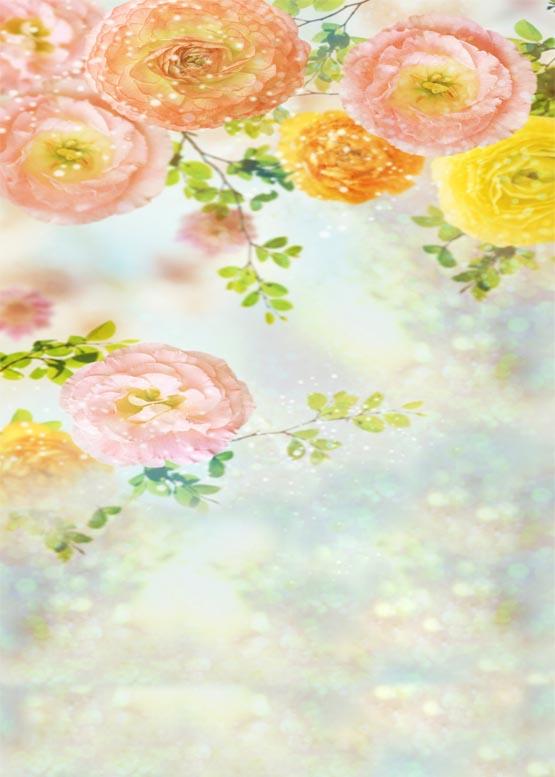 Pink Yellow Flowers Blurry Children Photo Backdrop S-972