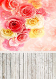 Flowers Love Heart With wood Floor  Photo Backdrop S-979
