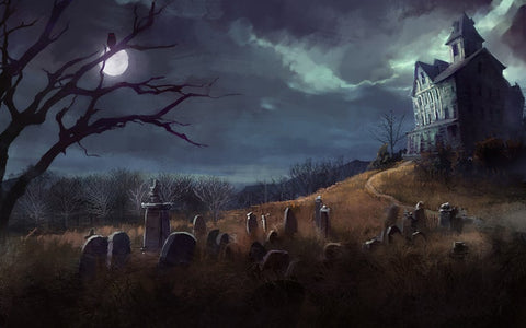 Halloween Spooky Night Grave Yard House Photography Backdrop