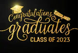 Felicidades Graduación Clase de 2023 Telón de Fondo Dorado Negro para Fotos SH-253