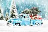 Christmas Background With A Car Full of Gifts in Heavy Snow 