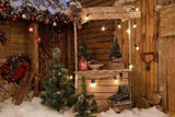 Cozy Christmas Background With Wood Cabin