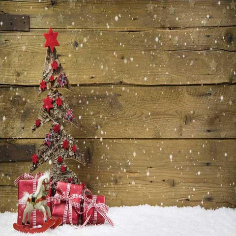 Pared de Madera Marrón Árbol de Navidad Regalo Telón de Fondo para Fotografía ST-489