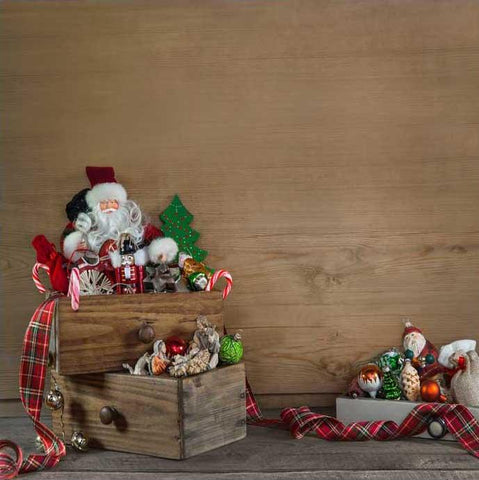 Telón de Fondo de Navidad Regalo de Papá Noel Pared de Madera Marrón ST-497