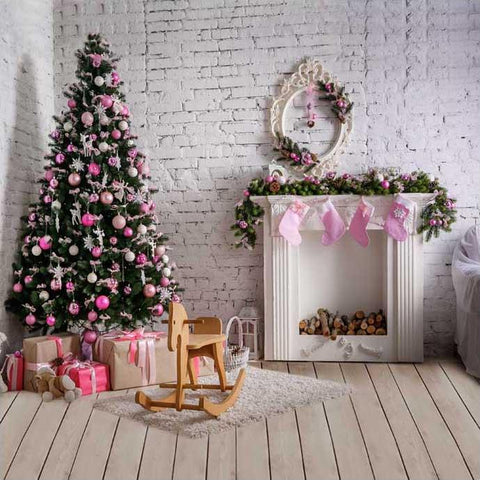 Medias de Navidad Rosadas Árbol Telón de Fondo de Foto para Decoración Navideña ST-513