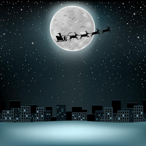 Santa Claus Elk Flying at Night Christmas Backdrops DBD-19218